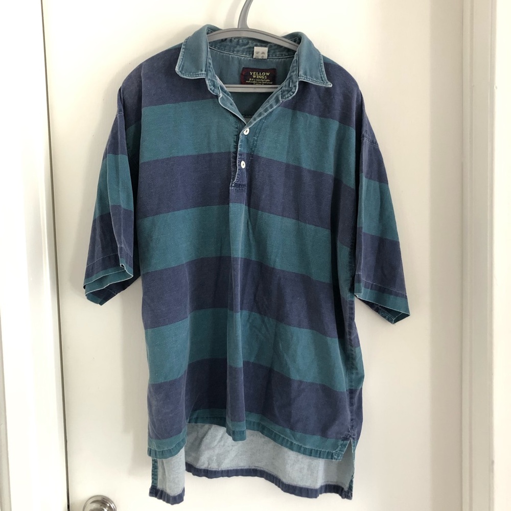 VTG yellow wings brand men’s stripped button down short sleeve shirt size 4